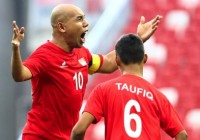 Captain Khairul Anwar celebrates the winning goal